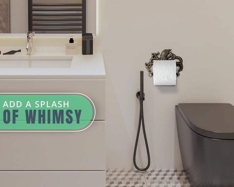 Comfify Decorative Cast Iron Octopus Toilet Paper Holder â€“ Wall Mounted Kraken Bathroom Accessory â€“ Nautical Style â€“ Includes Screws and Anchors â€“ Gold & Black - Image 5